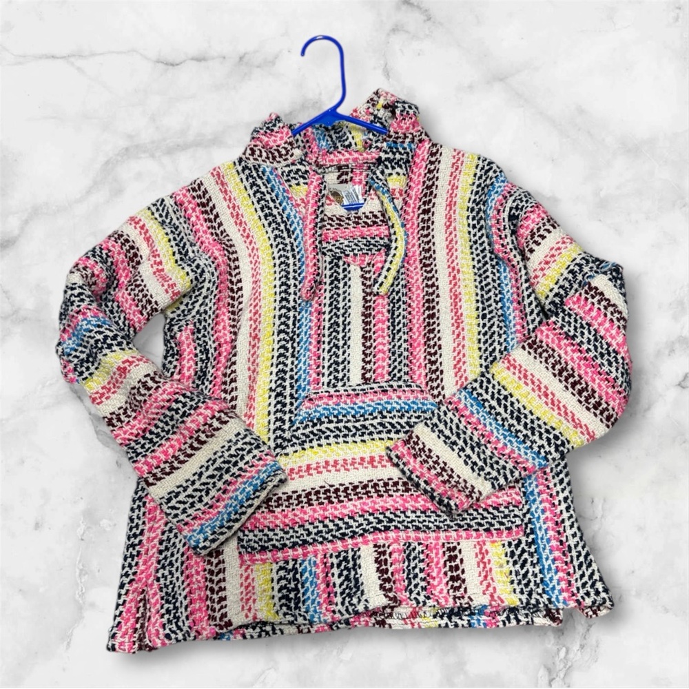 Earth Ragz multicolor Striped Baja Mexican Hoodie size small